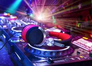 Virtual DJ service decks and headphones